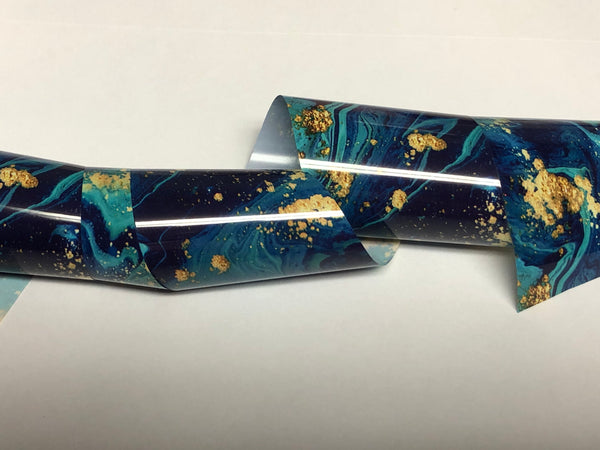 Blue Marble with Gold Flakes Nail Foil