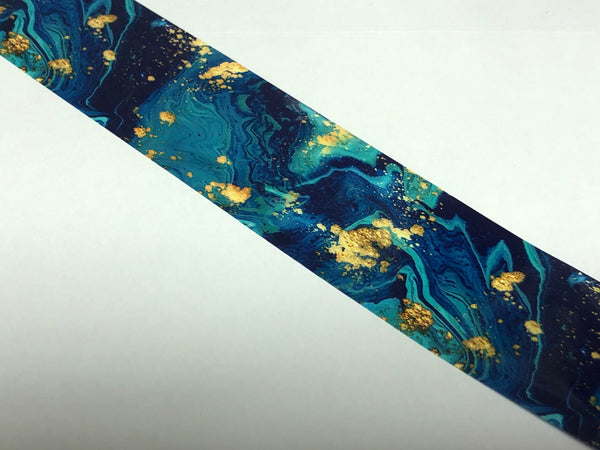 Blue Marble with Gold Flakes Nail Foil