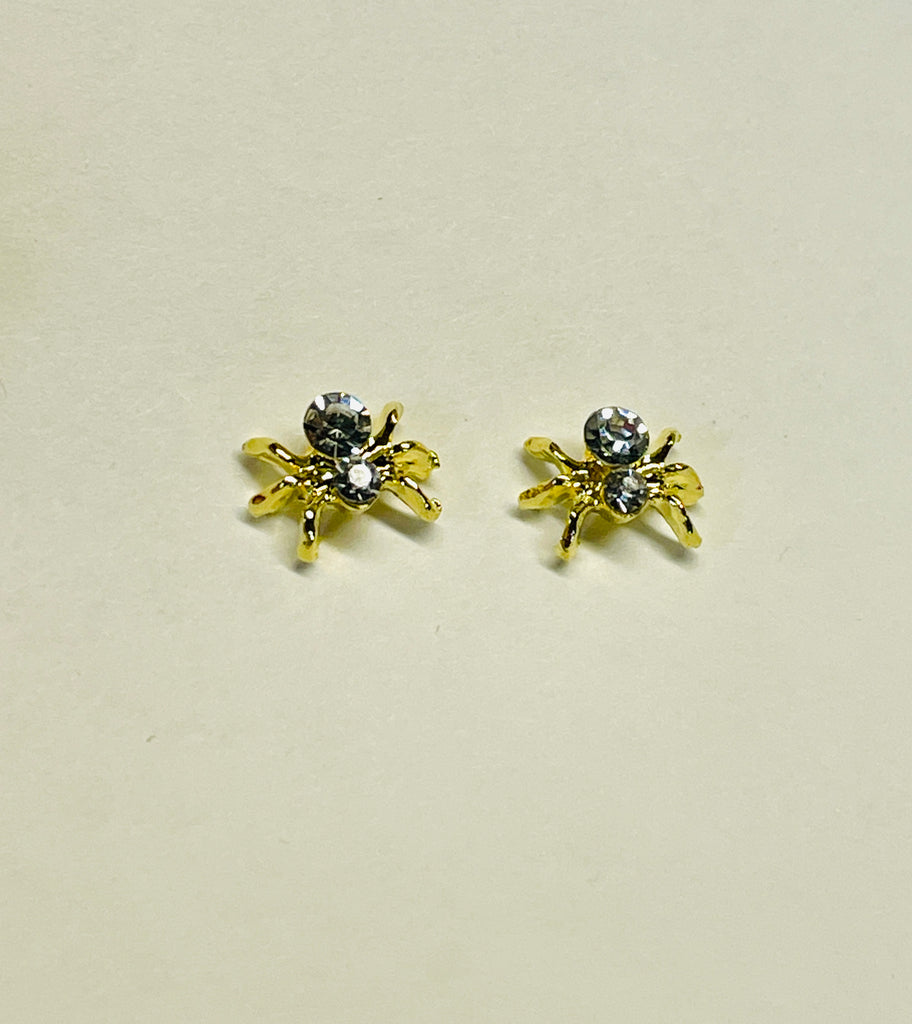 Gold Crystal Spider Nail Charms (2)