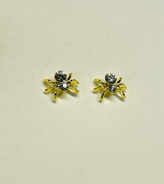 Gold Crystal Spider Nail Charms (2)