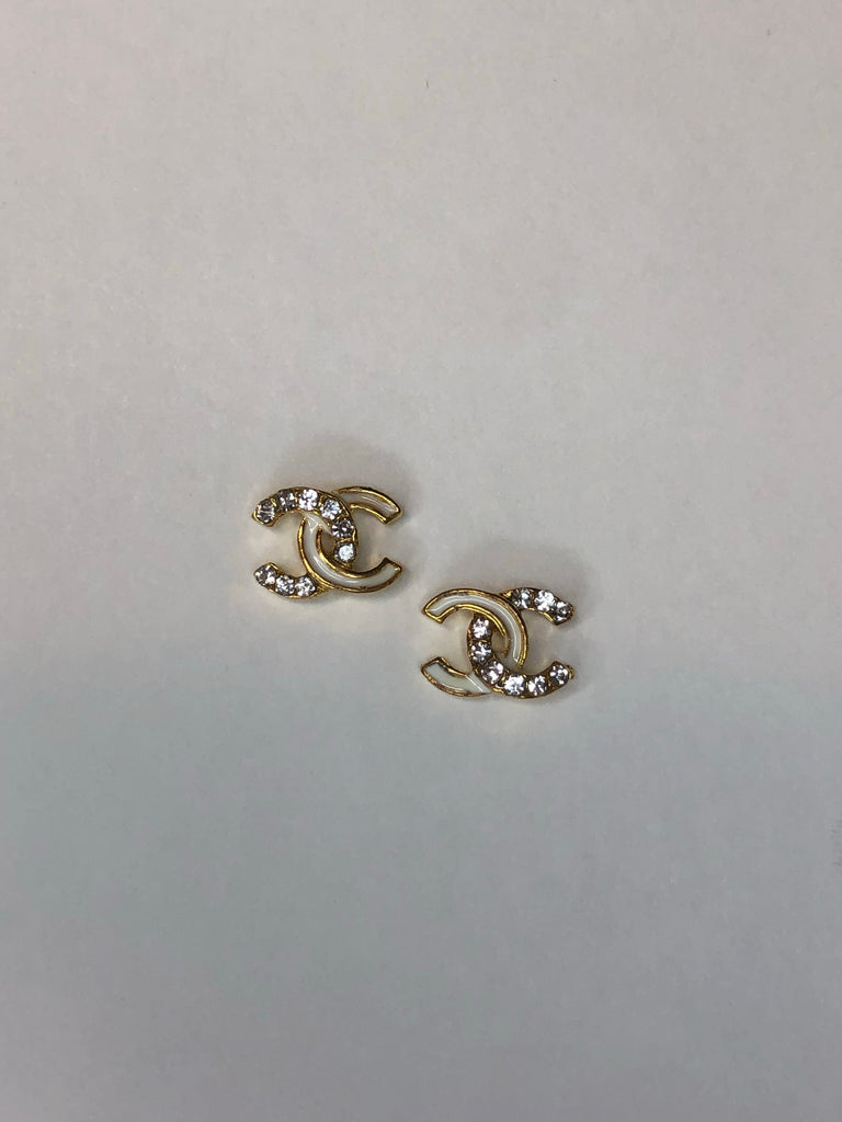 Cream Chanel Nail Charms with Rhinestones