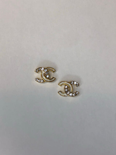 Cream Chanel Nail Charms with Rhinestones